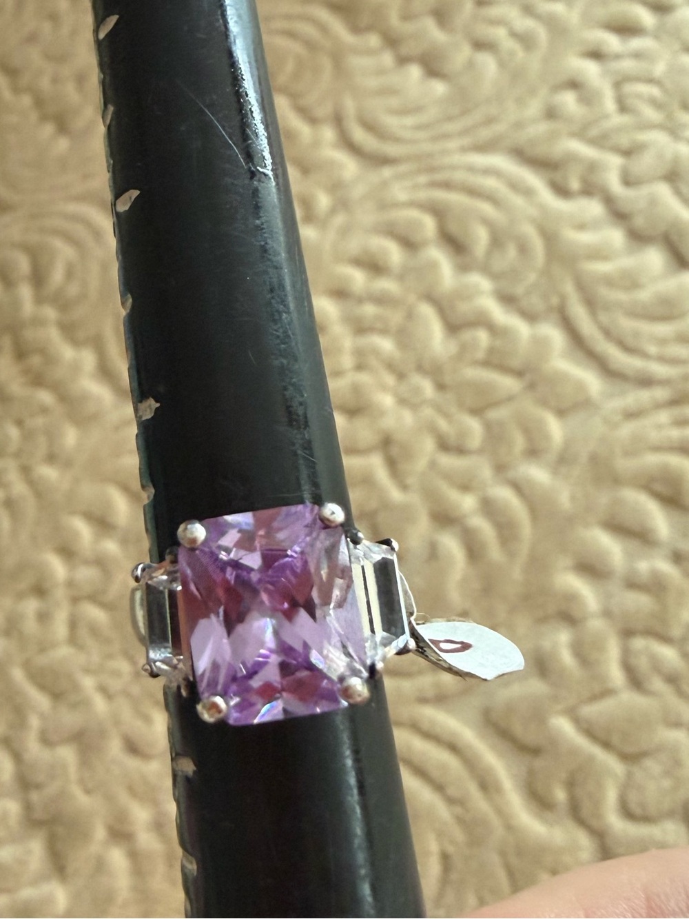 Purple crystal stone ring size 5 silver plated NWT